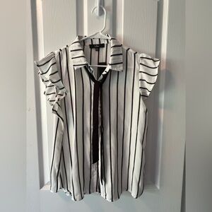 Lulu's Black and White Striped Tie-Neck Top